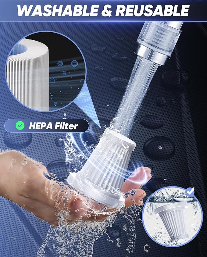 Saker 6 in 1 Car Vacuum Cleaner, 20000PA Handheld Vacuum Cordless Rechargeable 7800mAH with Type-C Reverse Charging, Window Breaker and Seatbelt Cutter for Car,Office and Home Cleaning,SW102 Blue Gray