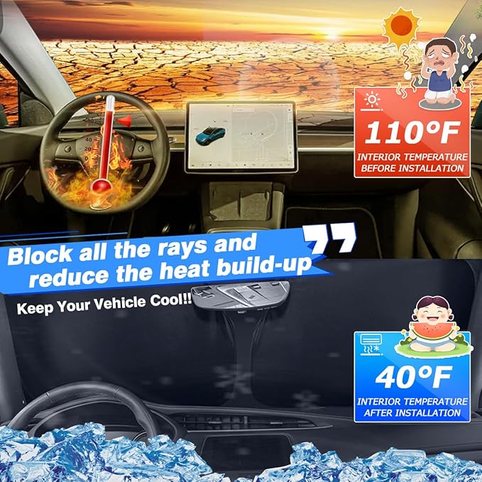 Windshield Sun Shade for 2024-2025 2026 Chevrolet/Chevy Silverado EV & GMC Sierra EV Accessories Thicken 6-Layer Front Window Sunshade Cover Sun Visor Foldable Block UV Rays Keep Vehicle Cool