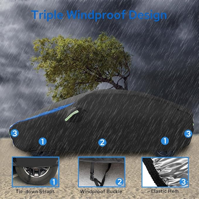 Avecrew Car Cover for Tesla Model Y, Custom Fit Full Exterior Cover with Charging Port and Breathable Ventilation Mesh, Waterproof All Weather Outdoor Rain Snow Sun Protection Cover
