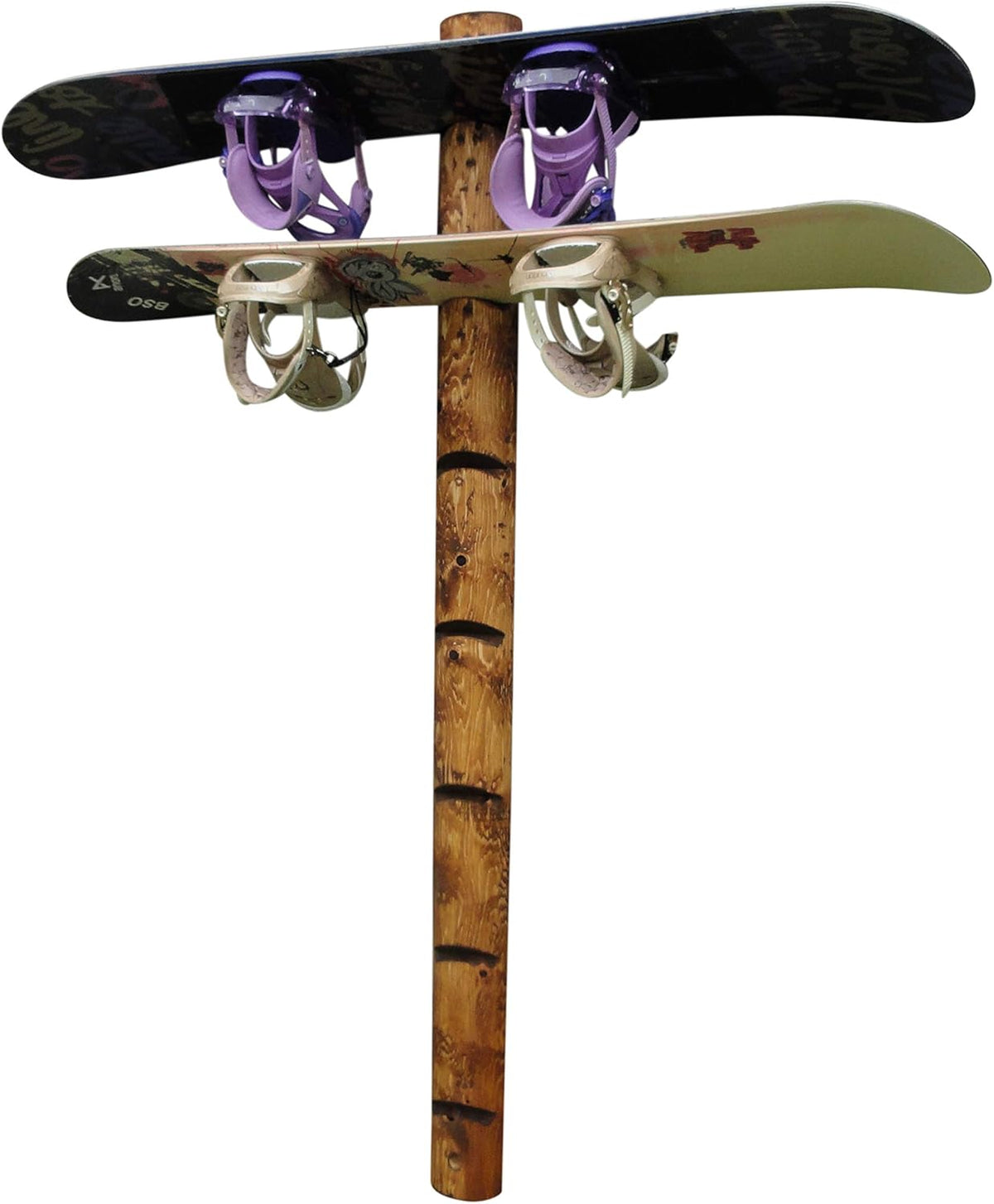 7-Place Wall-Mounted Snowboard Log Rack, Wakeboard Racks, Skateboard Holder Wall Mount, Vertical Snowboard Wall Mount Sport Storage for Garage, Skateboard Rack Walls, Wood Storage Racks - Canyon Brown