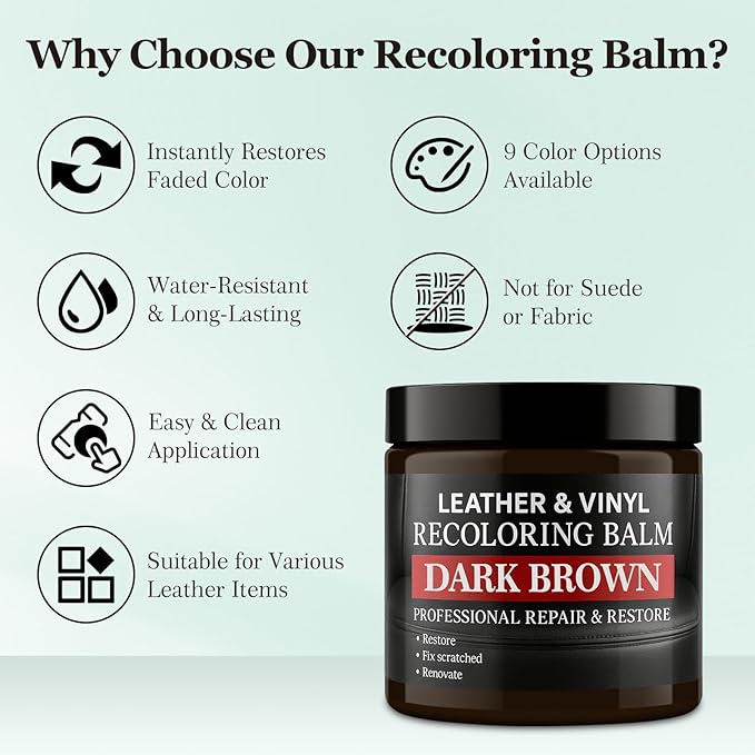 Leather Color Restorer, Recoloring Balm, Scratch Remover, Dye, Paint, Repair Kit for Furniture, Couches, Car Seats, Shoes, Bags, Tan