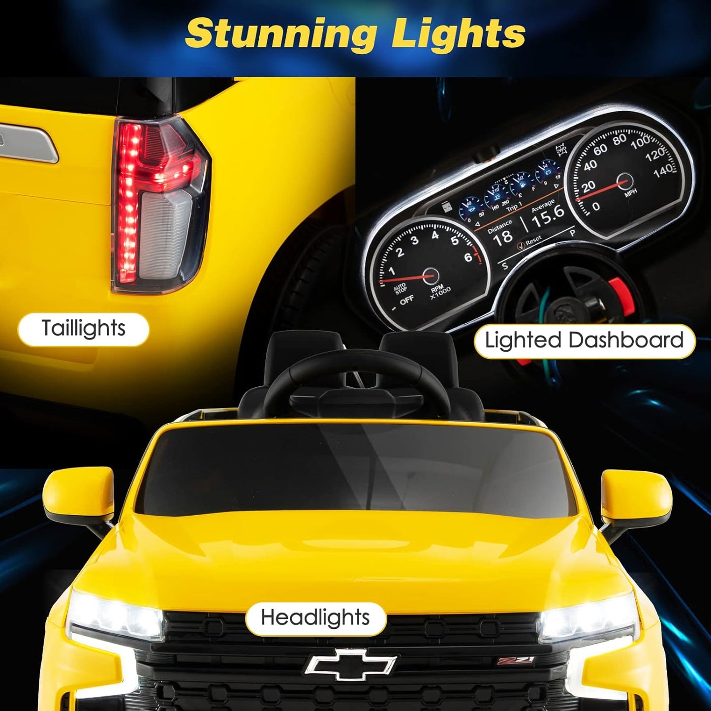 HONEY JOY Ride On Truck, 12V Licensed Chevrolet Tahoe, Chevy Electric Vehicle for Kids, Soft Start, Music, Lights, Battery Powered Ride On Car Toy with Remote Control, Gift for Boys Girls (Yellow)