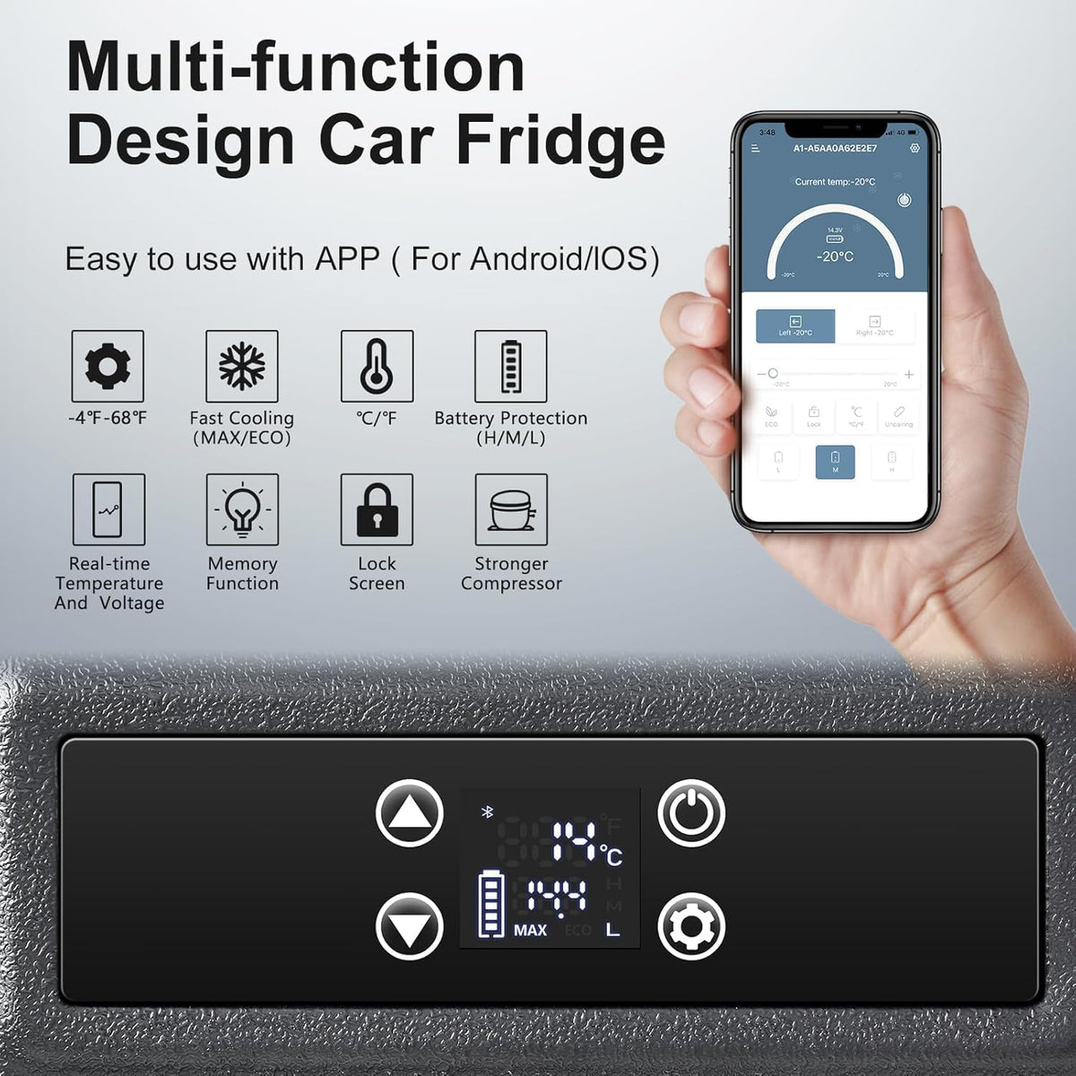 BODEGACOOLER 12 Volt Car Refrigerator,80 Quarts Portable Fridge,75L RV Freezer Single Zone,with APP Control,-4℉-68℉ Car Cooler,12/24V DC & 100-240V AC for Travel, Camping,Outdoor,Truck,SUV