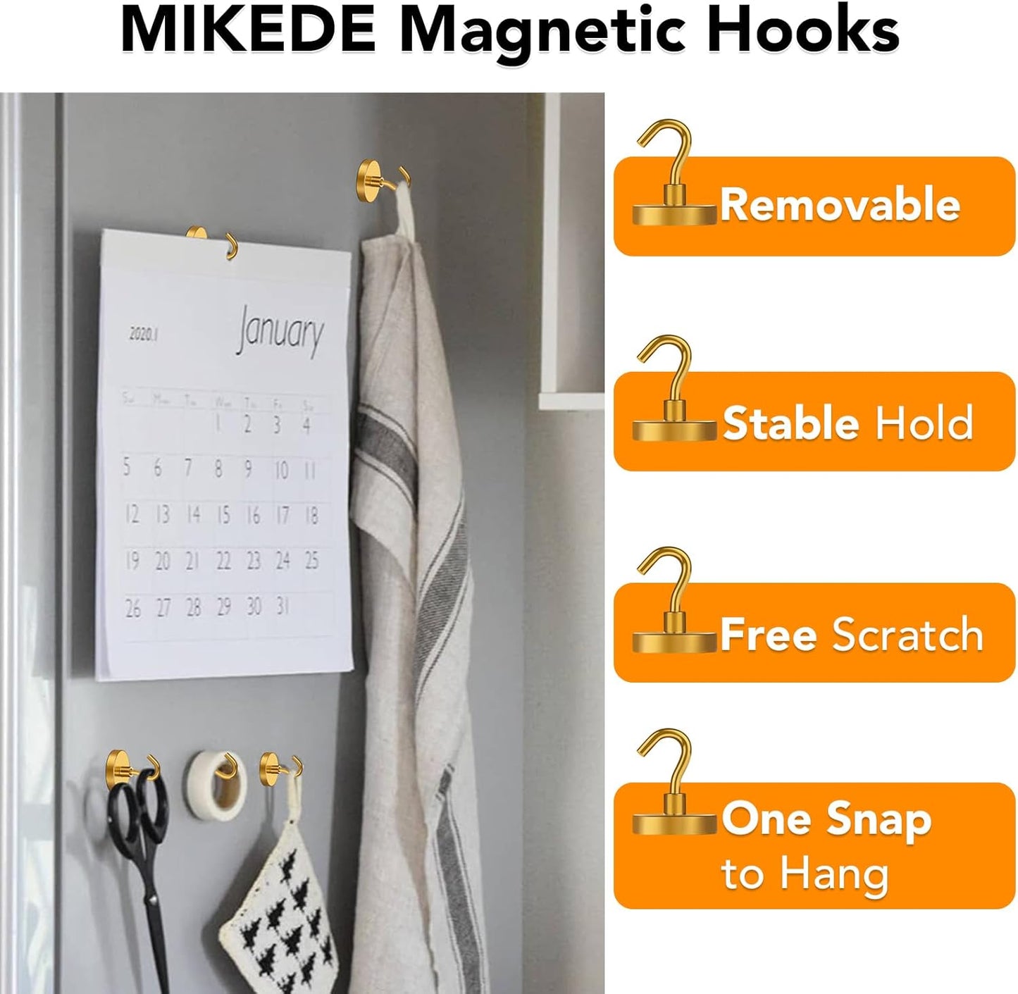 MIKEDE Magnetic Hooks,150LB Heavy Duty Magnets with Hook for Fridge, Super Strong Magnets Neodymium Extra Strength Industrial Hooks for Hanging, for Toolbox, Cruise(Yellow, 4 Pack)