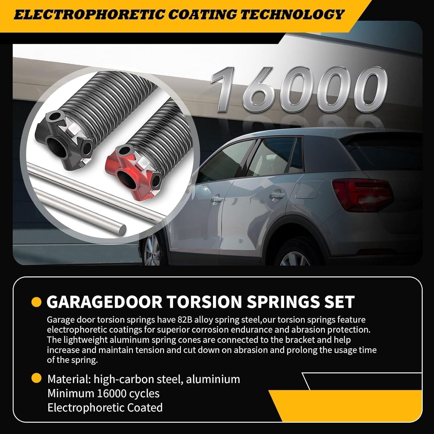 Pair of 2"Garage Door Torsion Springs Set with Non-Slip Winding Bars, Electrophoretic Coated (0.218X2"X34")