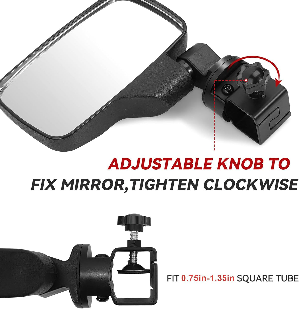 Upgraded Golf Cart Side Mirrors Full Package Tube&No Drilling,Fit for 0.75"-1.35" Square Tube,Adjustable Clips Golf Cart Mirror Compatible with Club Car EZGO Yamaha ICON