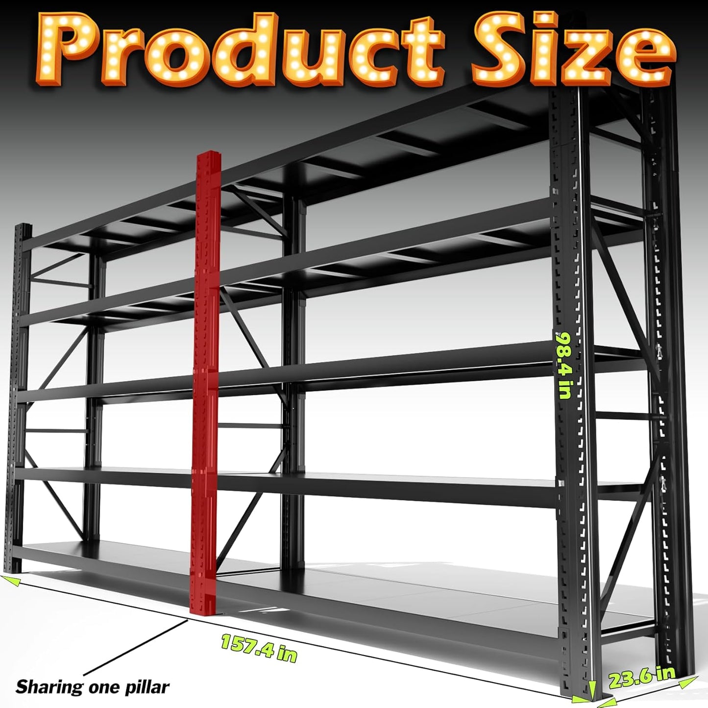 Garage Shelving Heavy Duty - 157" W Extra Large Metal Shelving Units and Storage for 16000lbs, 5 tier Adjustable Basement Storage Industrial Shelves Pallet Racking Organizer (157"W * 98.4"H * 23.6"D)