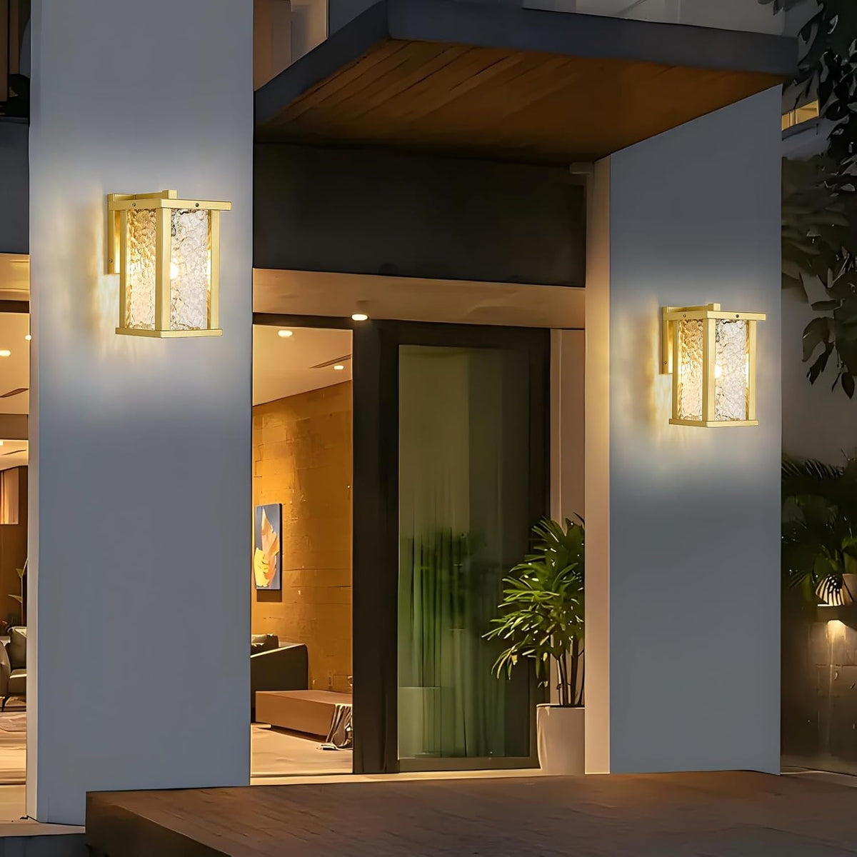 Outdoor Wall Sconce E26 Base Metal Frame - Gold Exterior Light Fixture with Clear Glass, Waterproof Porch Wall Mount Lighting for Garage, Patio(Bulb not Included)
