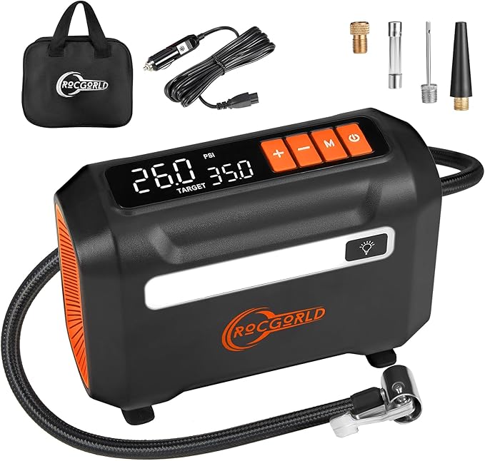 R8 Tire Inflator Portable Air Compressor, DC 12V Air Compressor for Car with Large Dual Digital Screen, 3X Faster Inflation Air Pump for Car Tires, Bike, Ball, Motor - Car Accessories