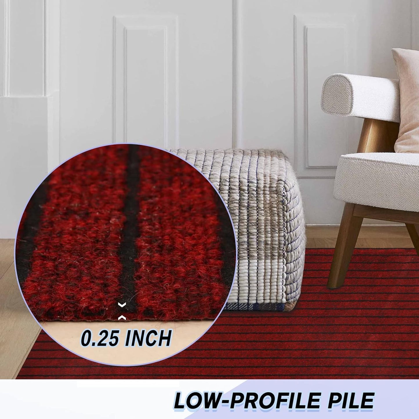 Custom Size Backed Non-Slip Area Rugs Runner, Easy Clean, Waterproof Runner Rugs for Hallway Entryway, Kitchen, Laundry, 3FT x 54FT, Red Stripe
