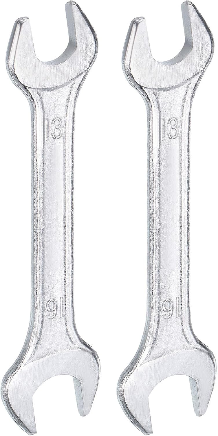 HARFINGTON 2pcs Double Open End Wrench 13mm x 16mm Metric 15 Degree Offset Angle Small Flat Head Wrench Galvanizing Open Ended Spanner for Automotive Repair Furniture Assembly