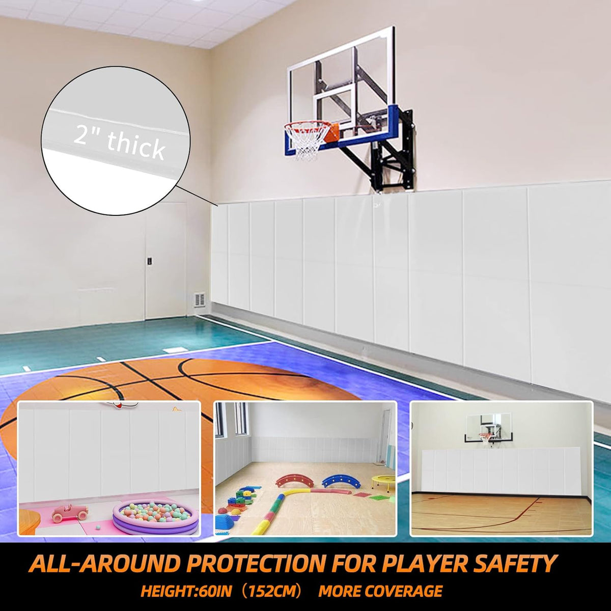 PROGOAL 2"/4" Thick Foam Protection Wall Pad，Gym Basketball-Court Protectors，Durable Waterproof Padding for Wall-Mounted Basketball Hoops(60" L x 20" W)…