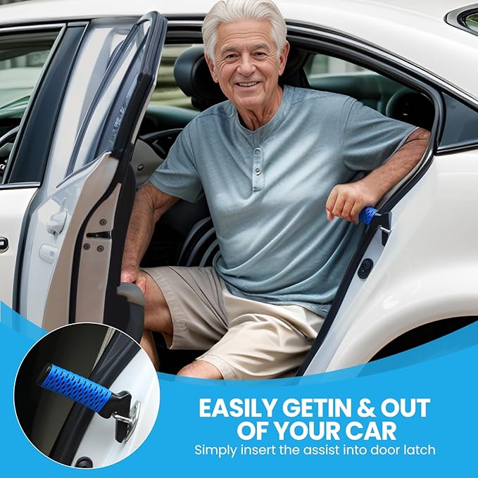 Car Door Handle for Elderly, Car Handle Assist Support, Portable Elderly Assistance Mobility Aids for Getting Out of Car, Auto Grab Cane Nylon Strap for Seniors and Handicapped, Blue