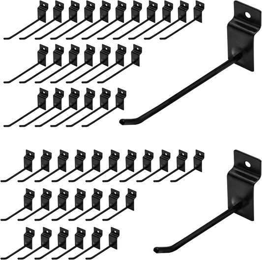 Yuahar Slatwall Hooks 50Pcs 4/6 Inch Slatwall Accessories Heavy Duty Slat Wall Hanging Hooks Panel Display Hooks Pegboard Gridwall Display Hook for Garage Retail Shop (Black)