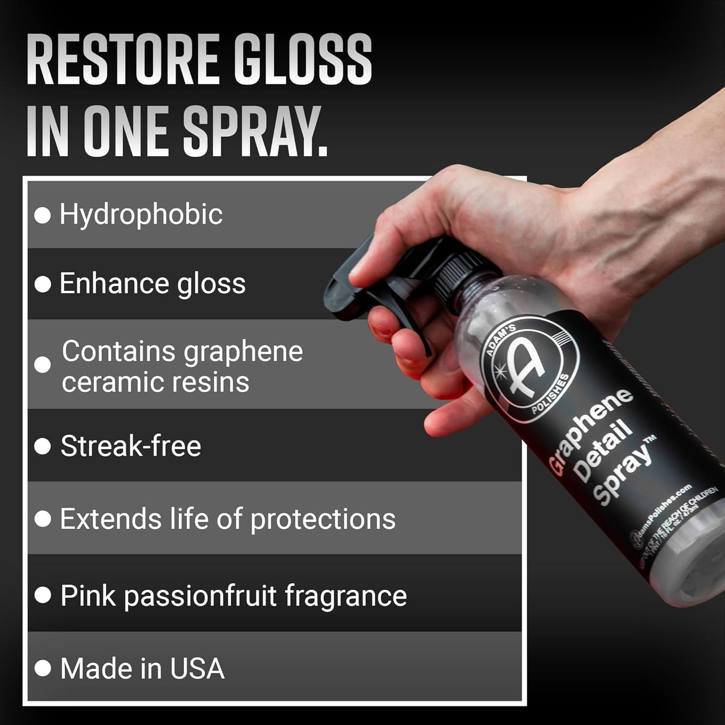 Adam's Polishes Graphene Detail Spray (2 Pack) - Extend Protection of Waxes, Sealants, & Coatings | Waterless Detailer Spray For Car Detailing | Clay Bar, Drying Aid, Add Ceramic Graphene Protection