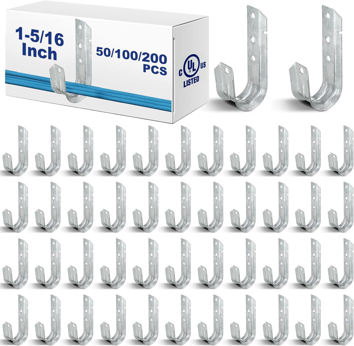 Gisafai 200 Cable Support J Hook, Cable Hooks for Hanging, Heavy Duty Metal Hooks for Wire Management, G60 Galvanized Steel (1/5-16 Inch)