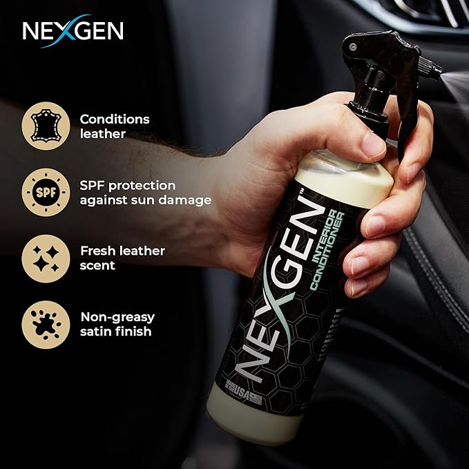 Nexgen Interior Conditioner (16oz) - Non-Greasy, UV-Blocking Formula - Fresh Leather Scent - On-The-Go Car Detailing - Car Cleaning Supplies - for Car Seats, Dashboards, Door Panels, & More
