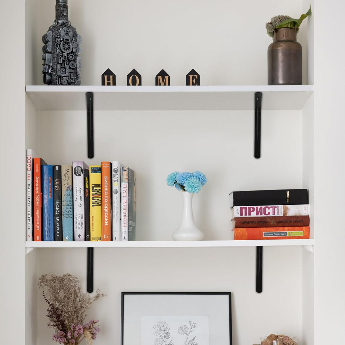 4 Pack L16 x H 10" Black Heavy Duty Shelf Brackets with Screws Metal Shelf Brackets Shelf Support Angle Brackets for Shelves L Brackets Heavy Duty Floating Shelf