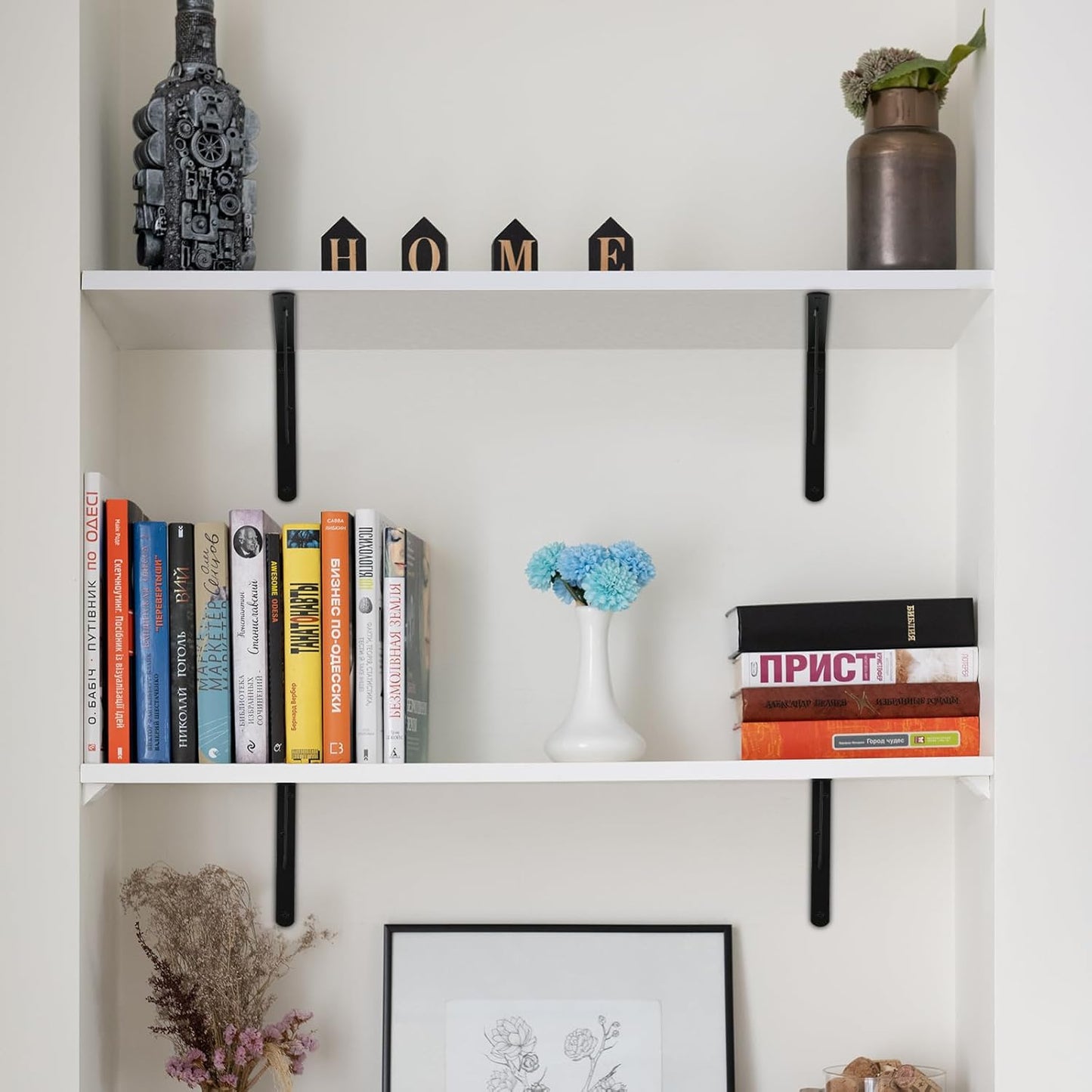 12 Pack L11 x H 8" Black Heavy Duty Shelf Brackets with Screws Metal Shelf Brackets Shelf Support Angle Brackets for Shelves L Brackets Heavy Duty Floating Shelf Brackets