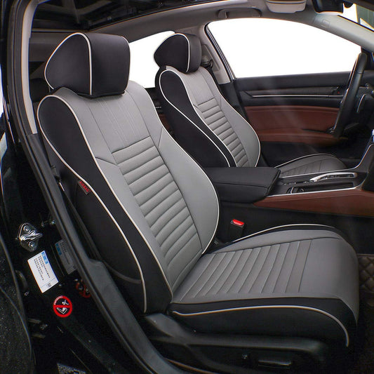 EKR Accord Seat Covers Full Set Custom for Honda Accord Base,EX-L,Touring 2014-2017 (Hybrid),Reat Row W/Solid Backrest W/Armrest,Leather Seat Cover for Trucks,Automotive Seat Covers(Black/Gray)