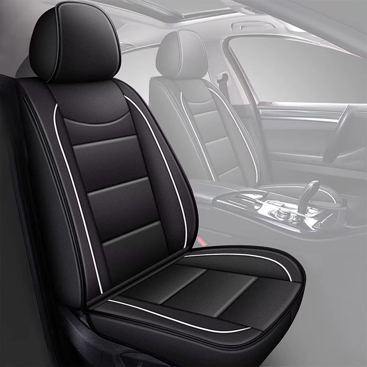 YORKNEIC Seat Covers for Hyundai Kona 2018-2024 2025: Waterproof Leather Car Seat Covers Front Set Automotive Seat Protectors (2 Front Set, Black)