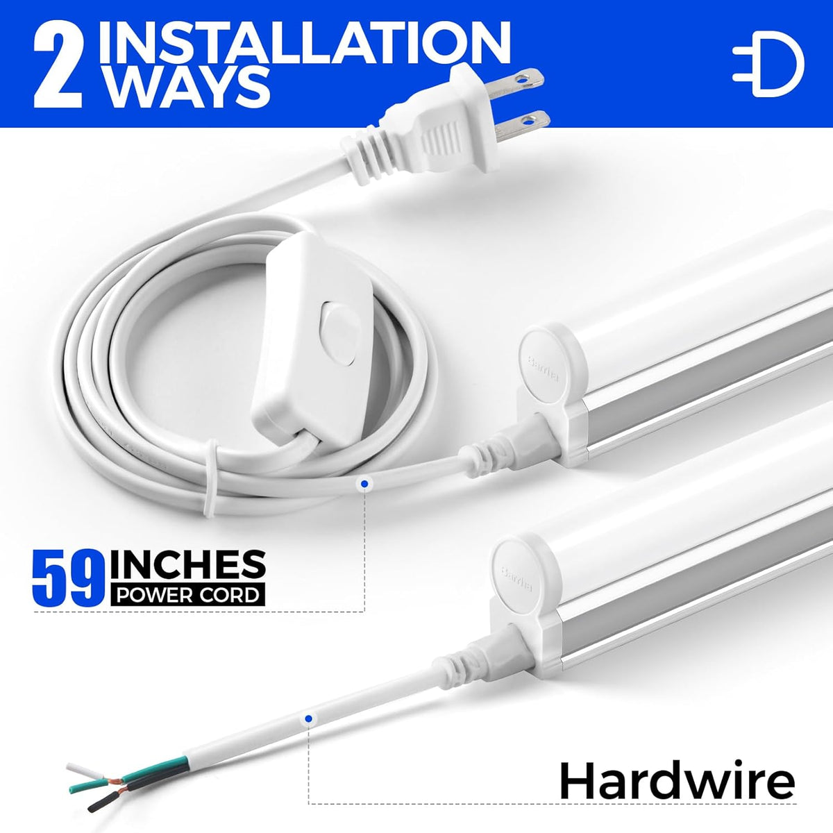 Barrina (Pack of 6) LED T5 Integrated Single Fixture, 4FT, 2200lm, 4000K (Daylight Glow), 20W, Utility Shop Light, Ceiling and Under Cabinet Light, Corded Electric with Built-in ON/Off Switch