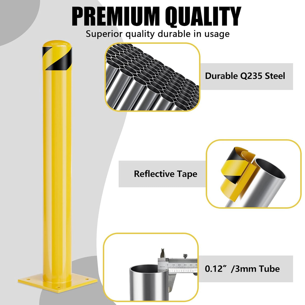 Safety Bollards, Steel Bollard Post, Yellow Powder Coated Safety Parking Barrier Post for High Traffic Areas (36inch 6Pack)