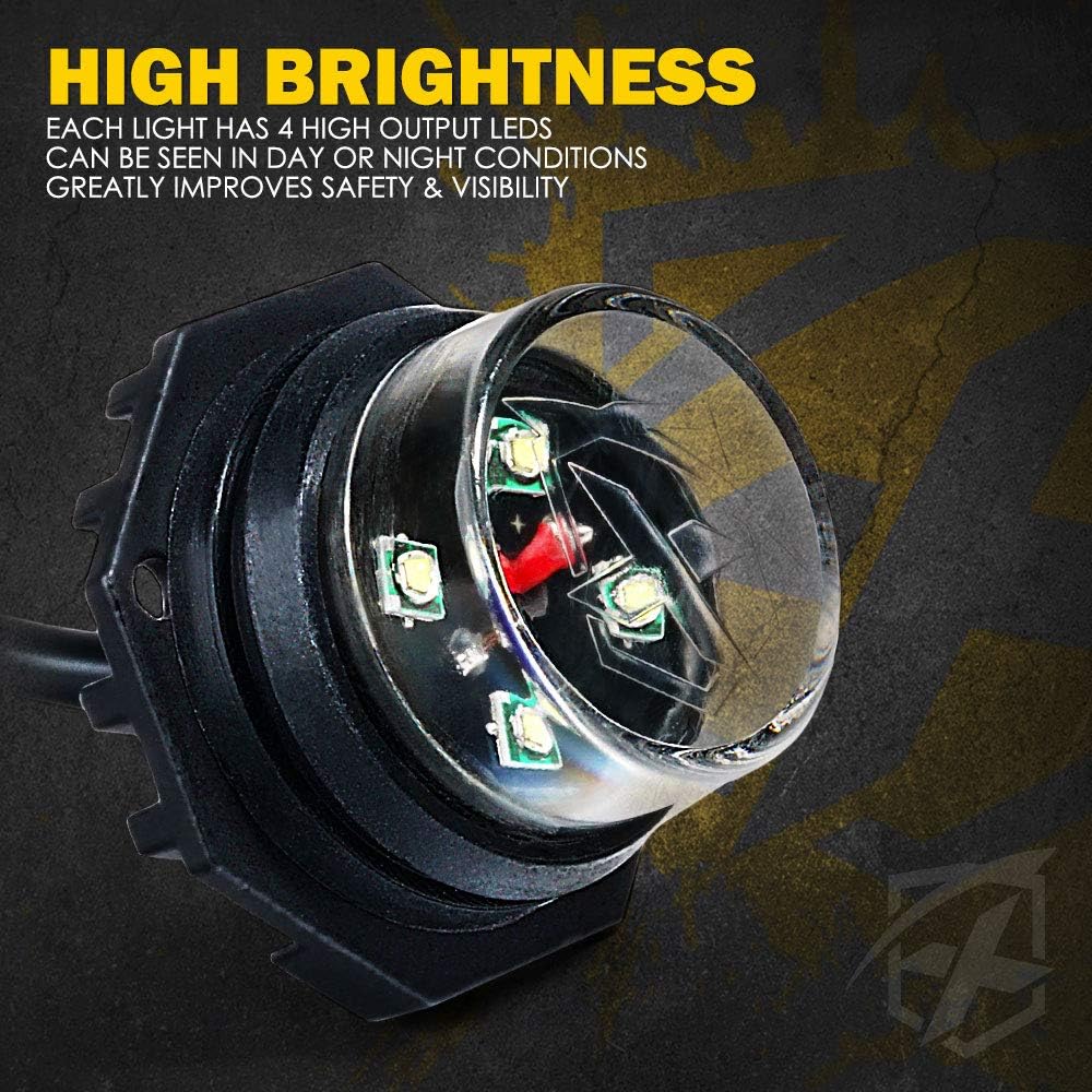 Xprite Amber LED Hideaway Strobe Lights Kit 20 Flashing Patterns w/Control Panel Headlights Taillights Fog Marker Light Mounting, for Construction Emergency Vehicles Trucks SUV Vans 12V Cars 4 PCs