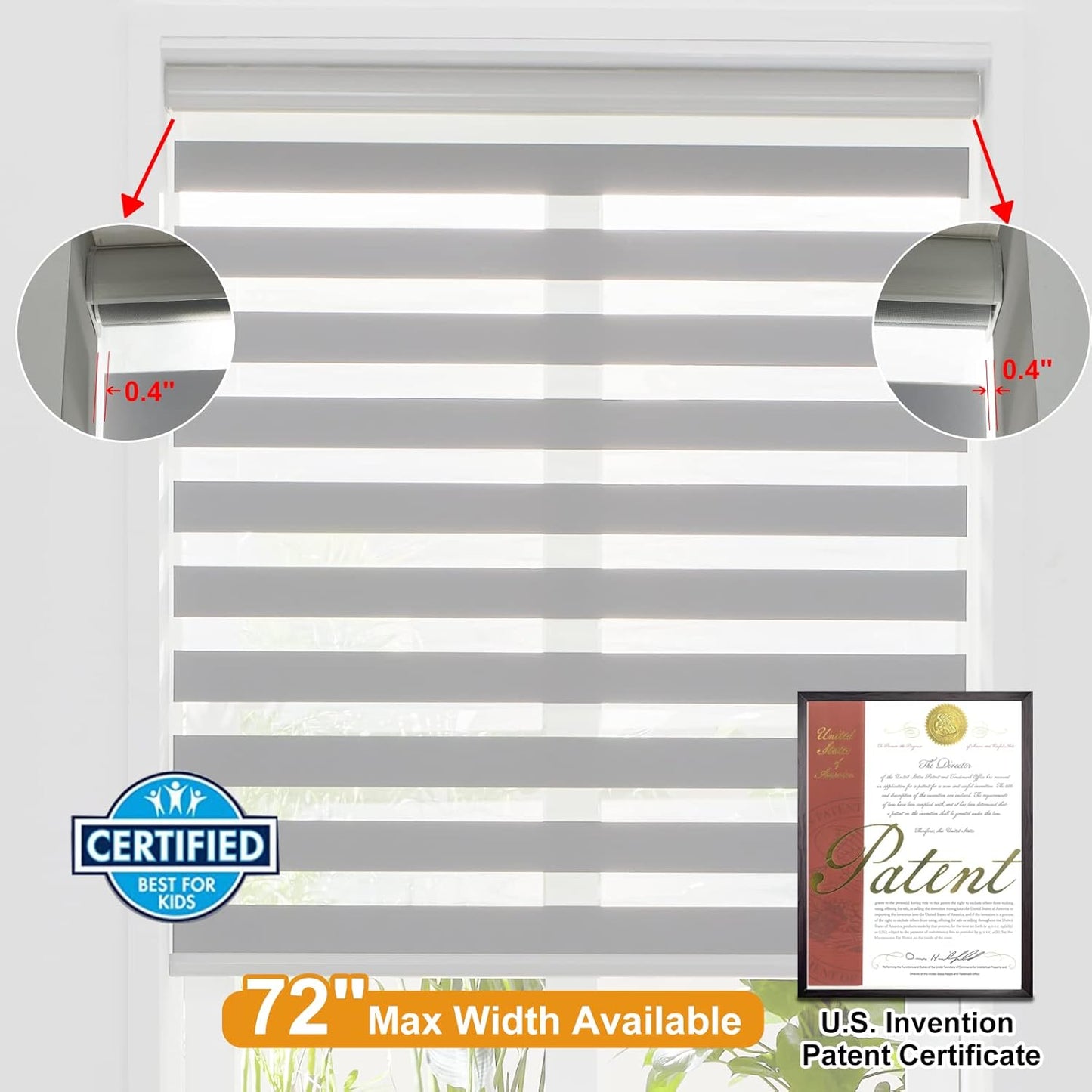 Persilux Cordless Zebra Blinds for Windows Free-Stop Window Shades (34" W X 47" H, Grey) Dual Layer Light Control for Day and Night, Light Filtering Sheer Shades for Home, Easy to Install