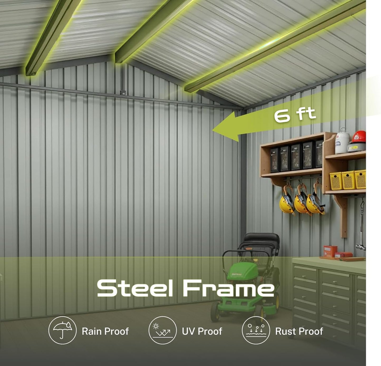 8 x 6 FT Outdoor Storage Metal Shed, Bike Garden Tool Shed with Slooping Roof, Lockable Doors and Aluminum Frames, Shed Easy to Assemble for Garden, Patio, Lawn, Green