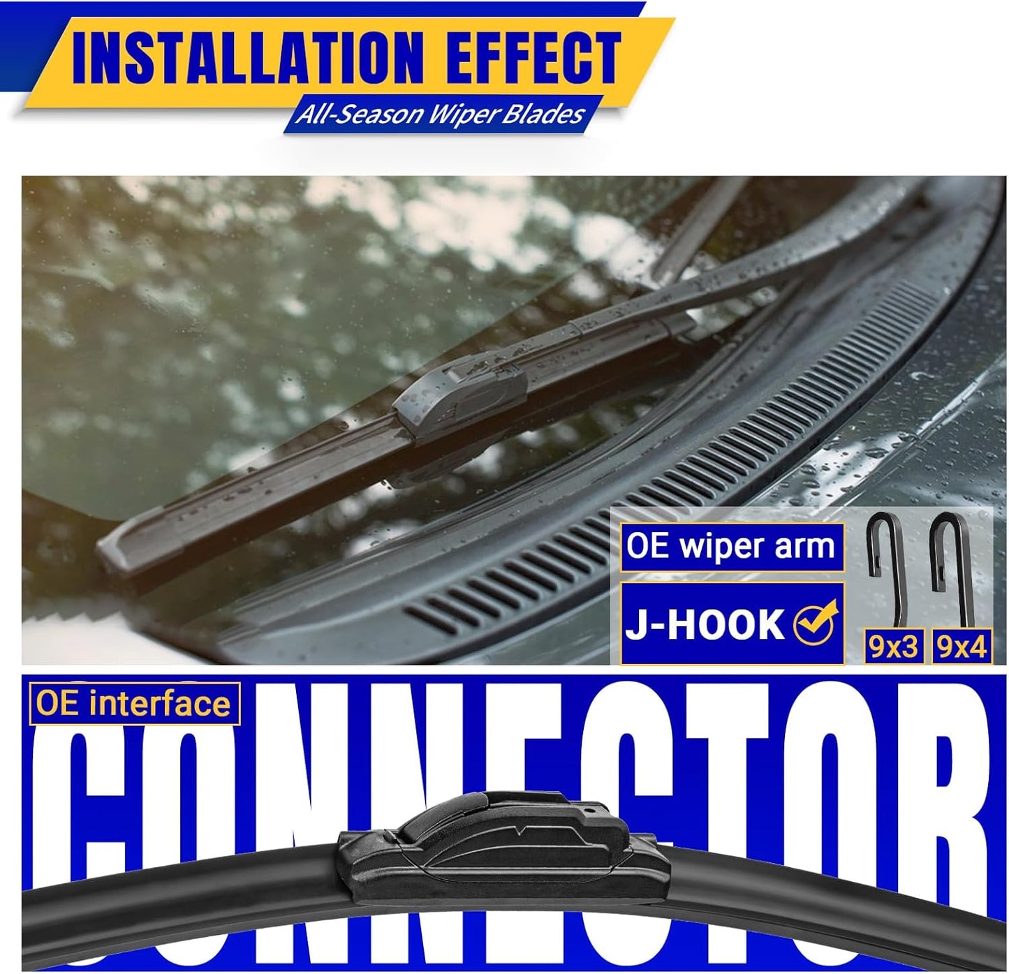 3 wipers Replacement for 2001-2005 Toyota Rav4/2001-2007 Toyota Highlander, Windshield Wiper Blades Original Equipment Replacement - 22"/19"/12" (Set of 3) U/J HOOK