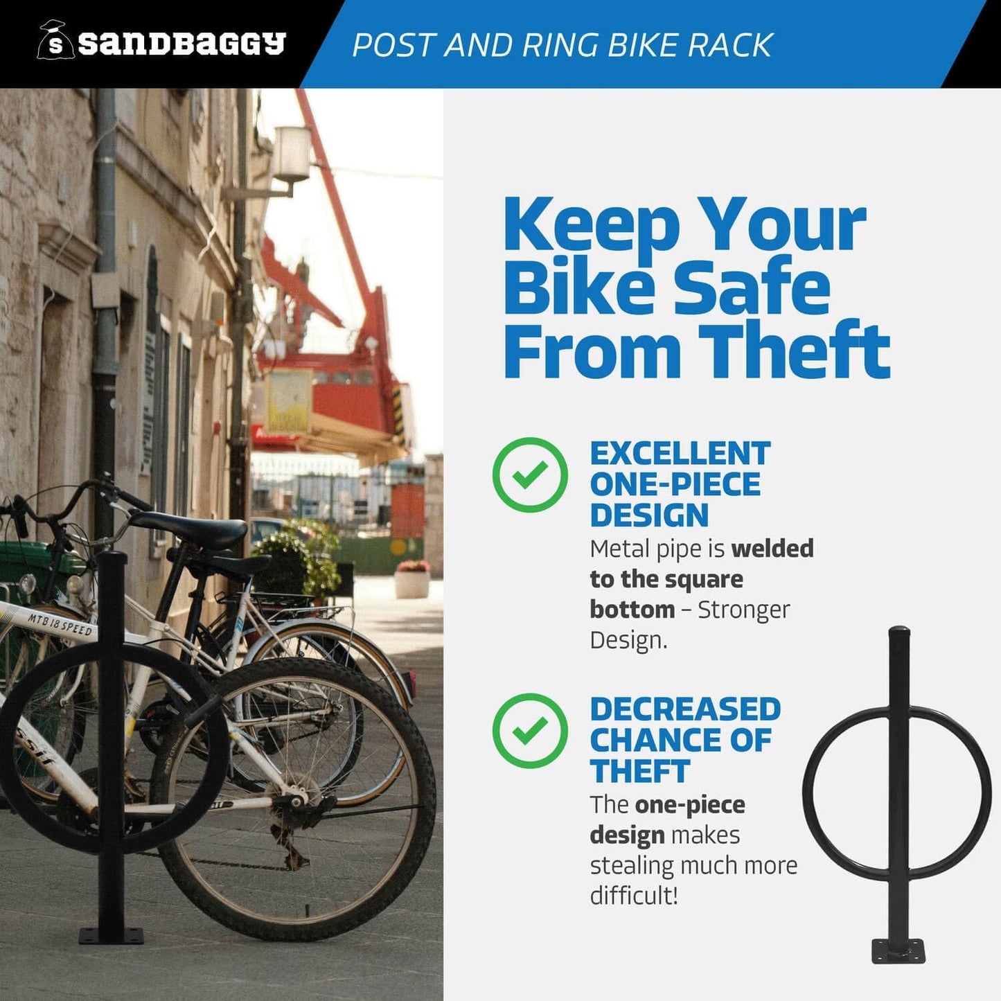 Sandbaggy Commercial Bike Racks - Galvanized Steel - Anti-Theft Design - In Ground, Apartments, Sidewalks, Industrial