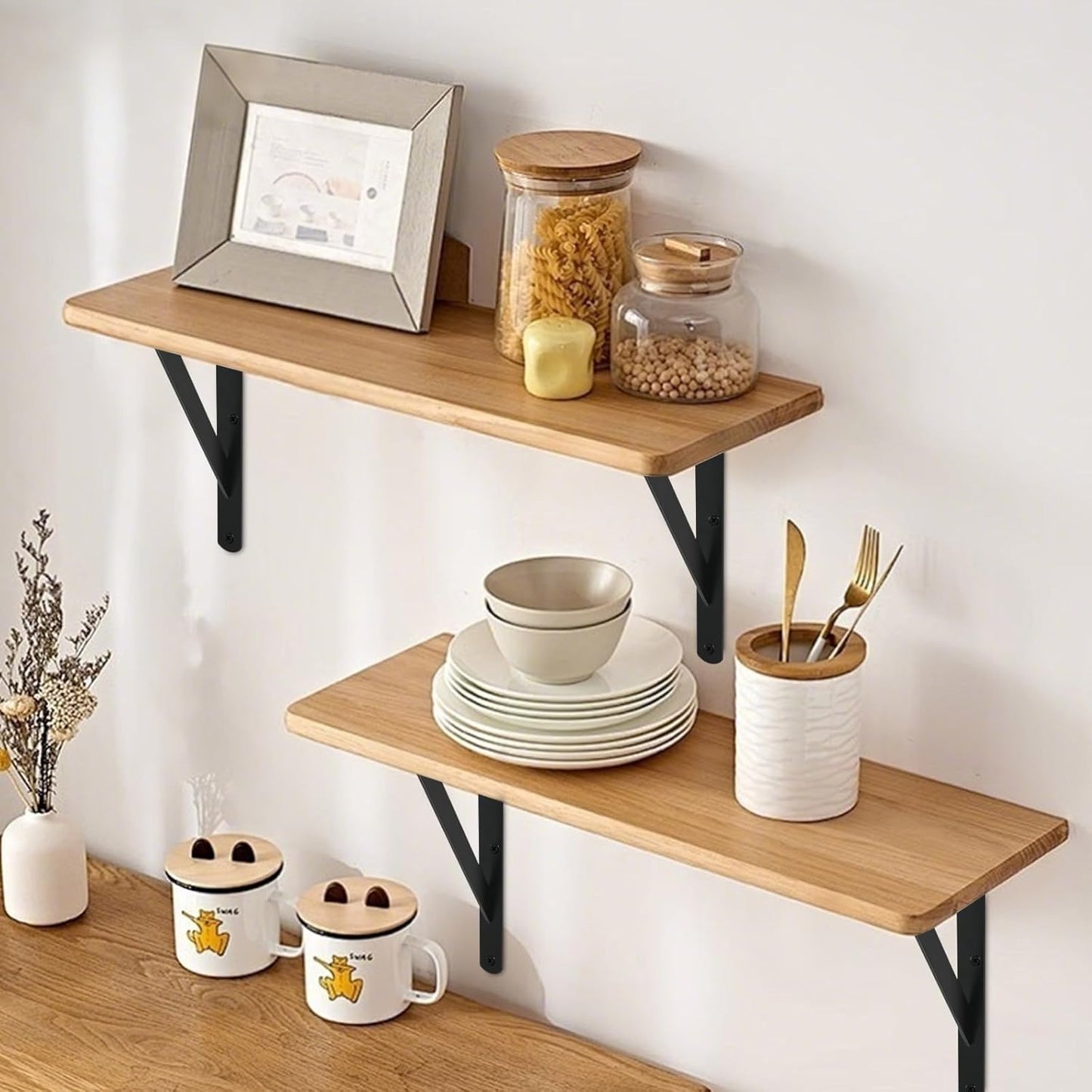 12 Pack L6 x H 4" Black Heavy Duty Shelf Brackets with Screws Metal Shelf Brackets Shelf Support Angle Brackets for Shelves L Brackets Heavy Duty Floating Shelf