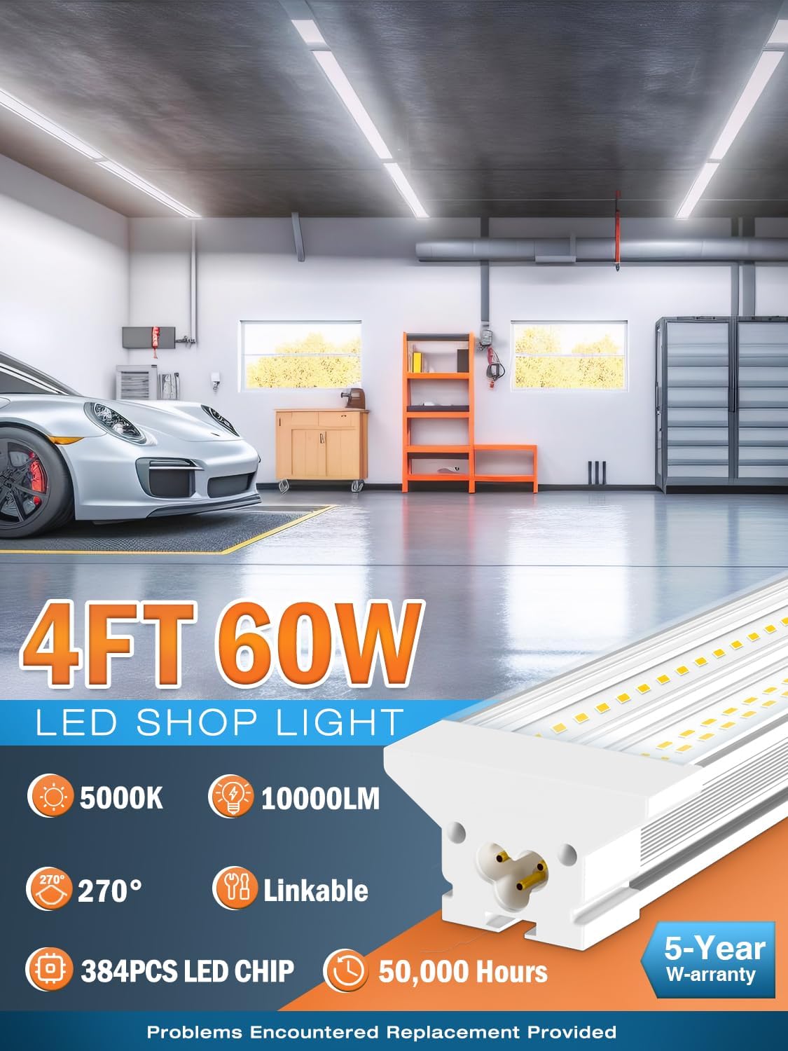 Upgrade Hanging | Surface Mount 4' Led Shop Lights for Workshop 4FT 10pack, Super Bright 10000LM 5000K 60W Linkable 4FT Led Shop Light for Workshop Garage Factory Warehouse Shop Workbench