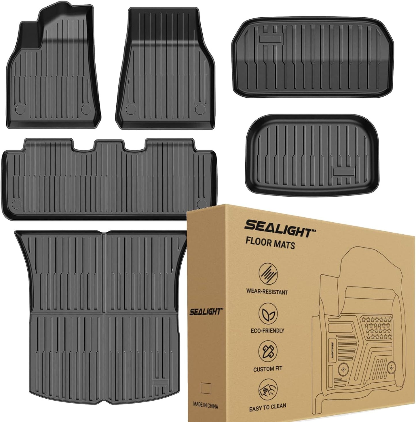 SEALIGHT Floor Mats for Tesla Model y 5-seat 2020-2024, Car Mats All Weather Protection Custom Floor Liners,Waterproof Non-Slip Full Set of Trunk Mats Cargo Liners(Not Fit 7-Seat)