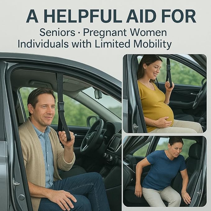 Car Door Handle for Elderly, Car Handle Assist Support, Portable Elderly Assistance Mobility Aids Auto Grab Cane with Strap for Seniors and Handicapped Getting Out of Car, Blue, 2 Pack