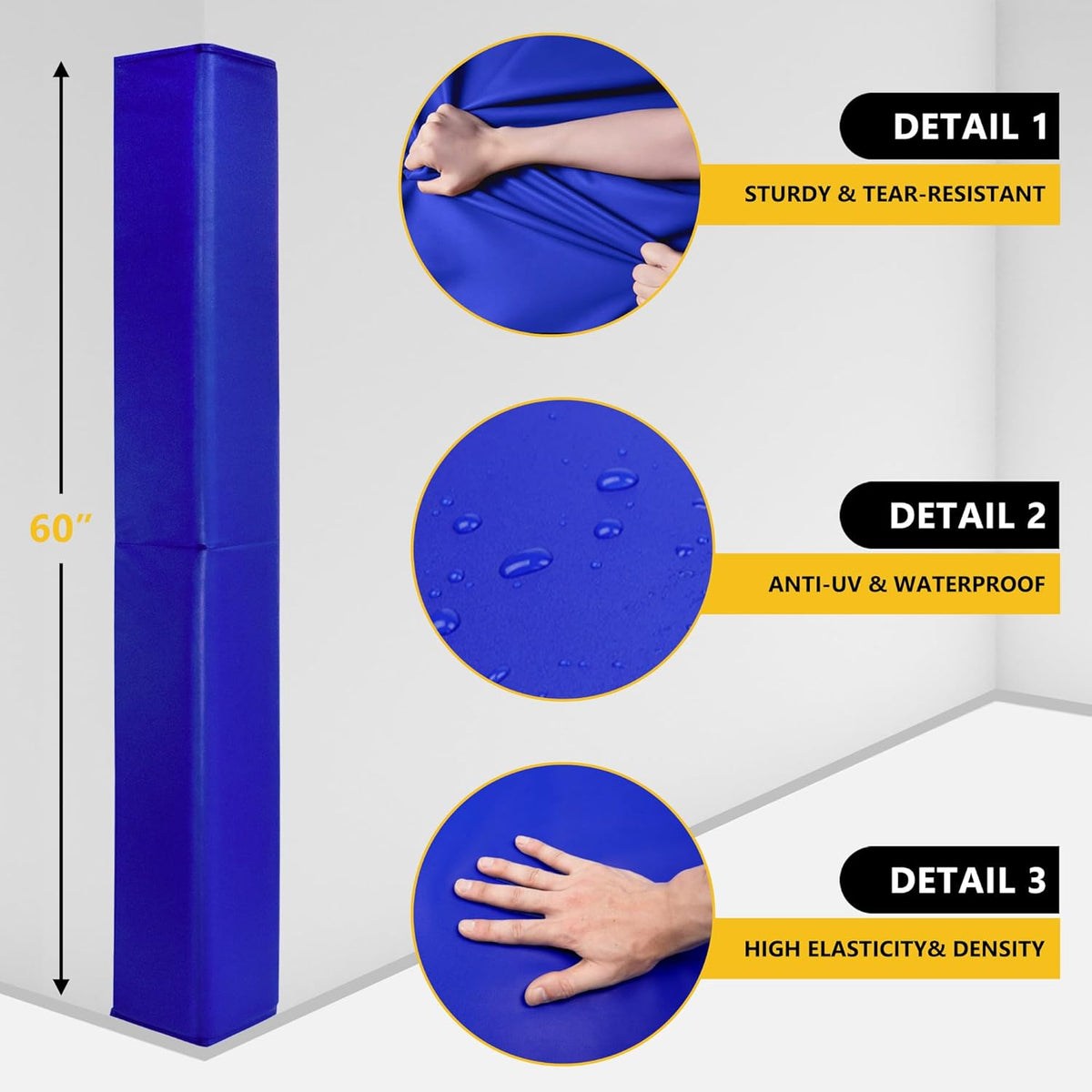 Wall Corner Guards & Edge Protector, Heavy Duty Wall Corner Protective Safety Padding, All-Weather 2 Sides Corner Pad for Gyms, Basketball Court, Playrooms, Garages,etc. (Blue, 5FT Tall 6in Sides)