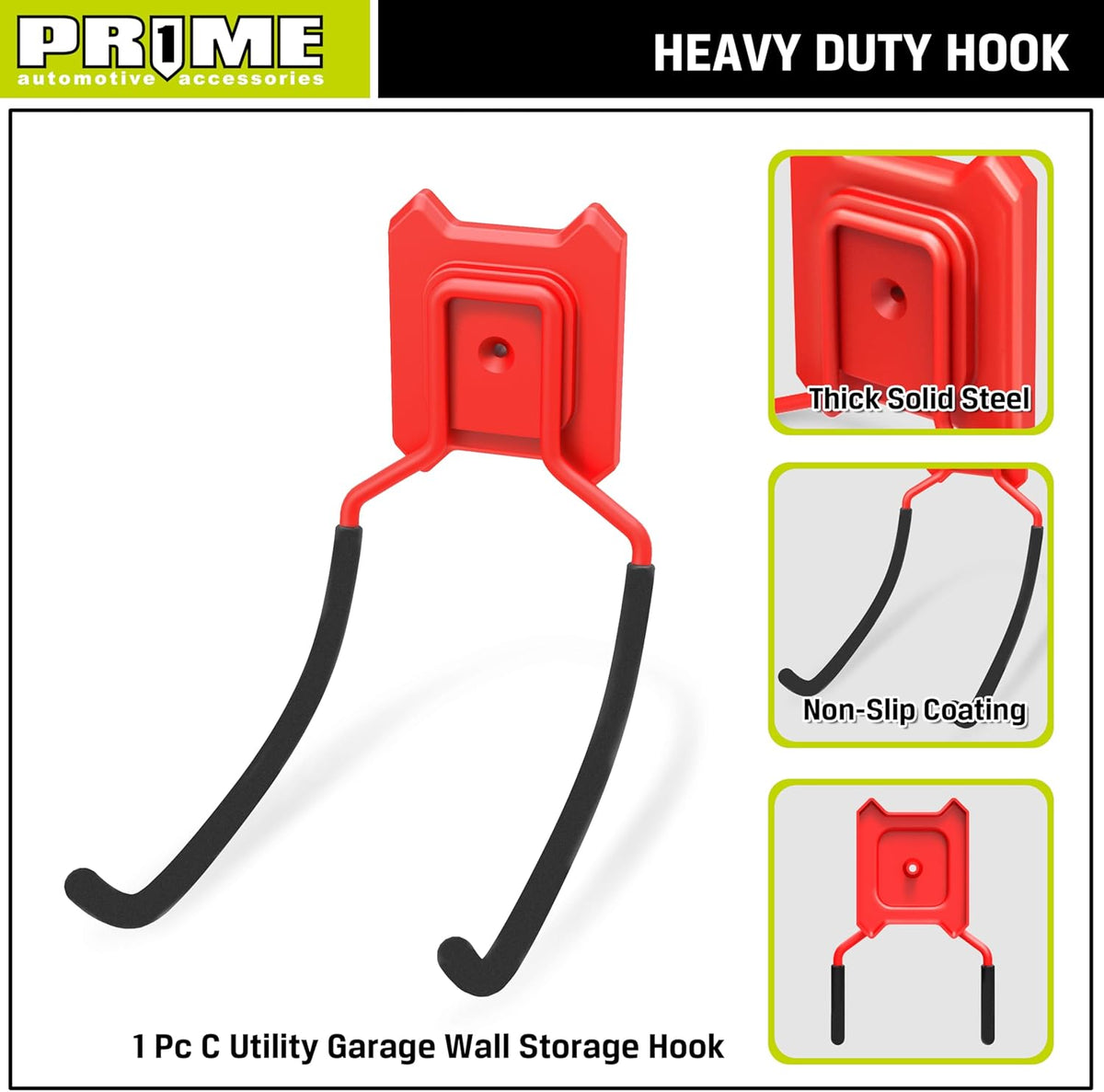 PR1ME Garage Hook, 1 Pack Heavy Duty Garage Wall Mount Hook, C Utility Garage Wall Storage Hook, Garage Storage Organization and Tool Hanger for Hoses, Extension Cords and Recreational Equipment