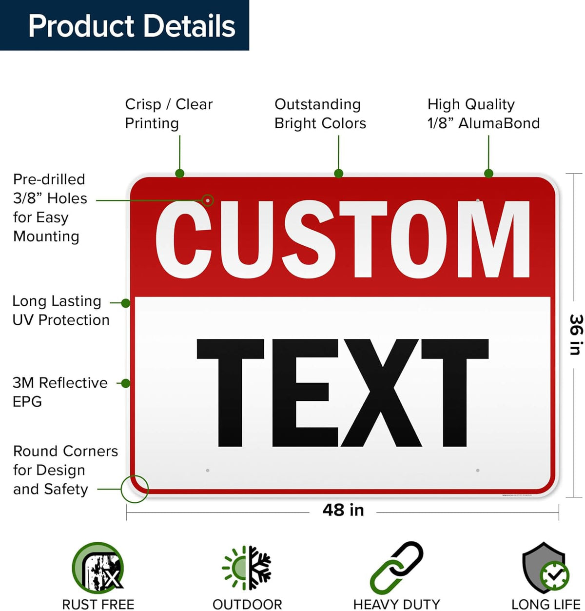 Custom Sign, Custom Sign for Business, Indoor/Outdoor use. 36x48 Inches, Reflective, Rust Free DiBound, Fade Resistant, Made in USA by My Sign Center (Header)