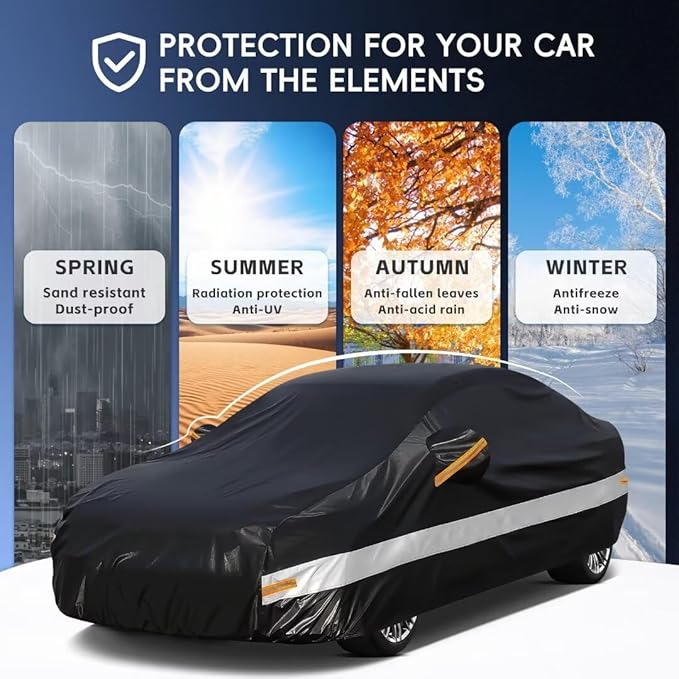 10 Layers Car Cover Custom Fit for Nissan Altima (2002-2024) Waterproof All Weather for Automobiles, Outdoor Full Cover Sun UV Rain Protection.Black