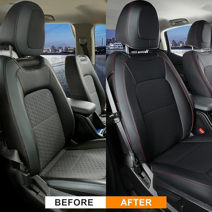 LUCKYMAN CLUB 2 Front Chevy Colorado Seat Covers, fit for 2023 2024 2025 Colorado Crew Cab Z71 LT ZR2 Work Truck with Faux Leather (Black&Red 2 pcs)