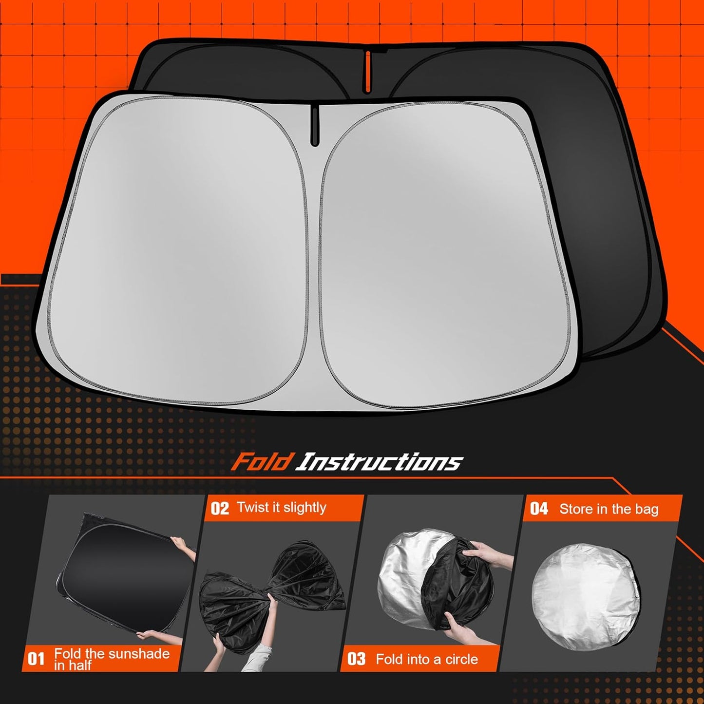 Custom Fit Windshield Sun Shade for Ford Edge 2007-2014 - Full Coverage, 210T Reflective Fabric, Double-Layer Design - Blocks 99% UV Rays, Keeps Car Cool, Easy to Install and Store