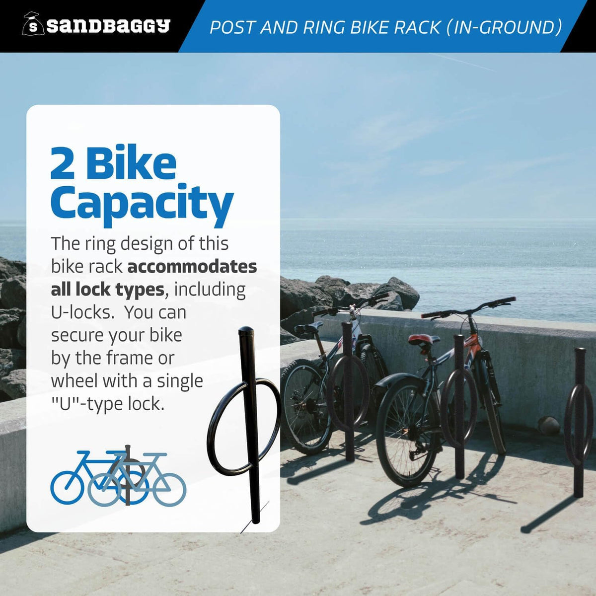 Sandbaggy Post and Ring Bike Rack - Commercial Outdoor Bike Parking Racks (In-Ground, 10)