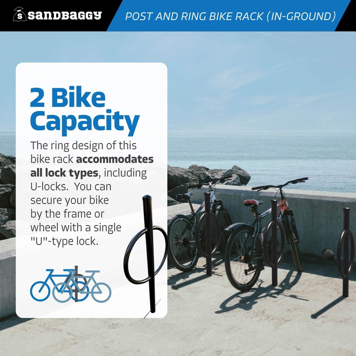 Sandbaggy Post and Ring Rack - In Ground - Commercial Outdoor Bike Parking & Storage Racks (Orange, 1)