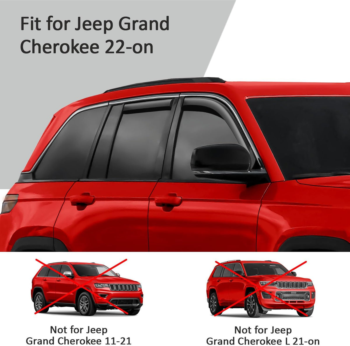 Voron Glass in-Channel Extra Durable Rain Guards for Jeep Grand Cherokee 2022-2025, Window Deflectors, Vent Window Visors, 4 Pieces - 200866
