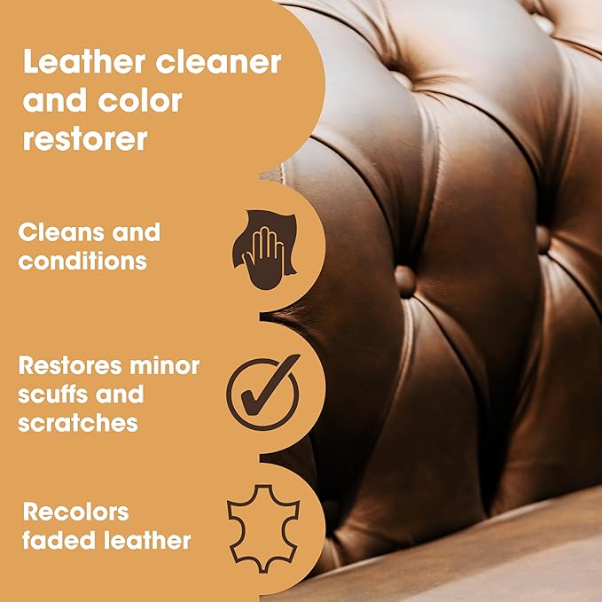 Furniture Clinic Leather Easy Restoration Kit | with Leather Recoloring Balm, Cleaner, Sponge, and Cloth | Repair Kit for Scratched and Faded Furniture (Dark Brown)