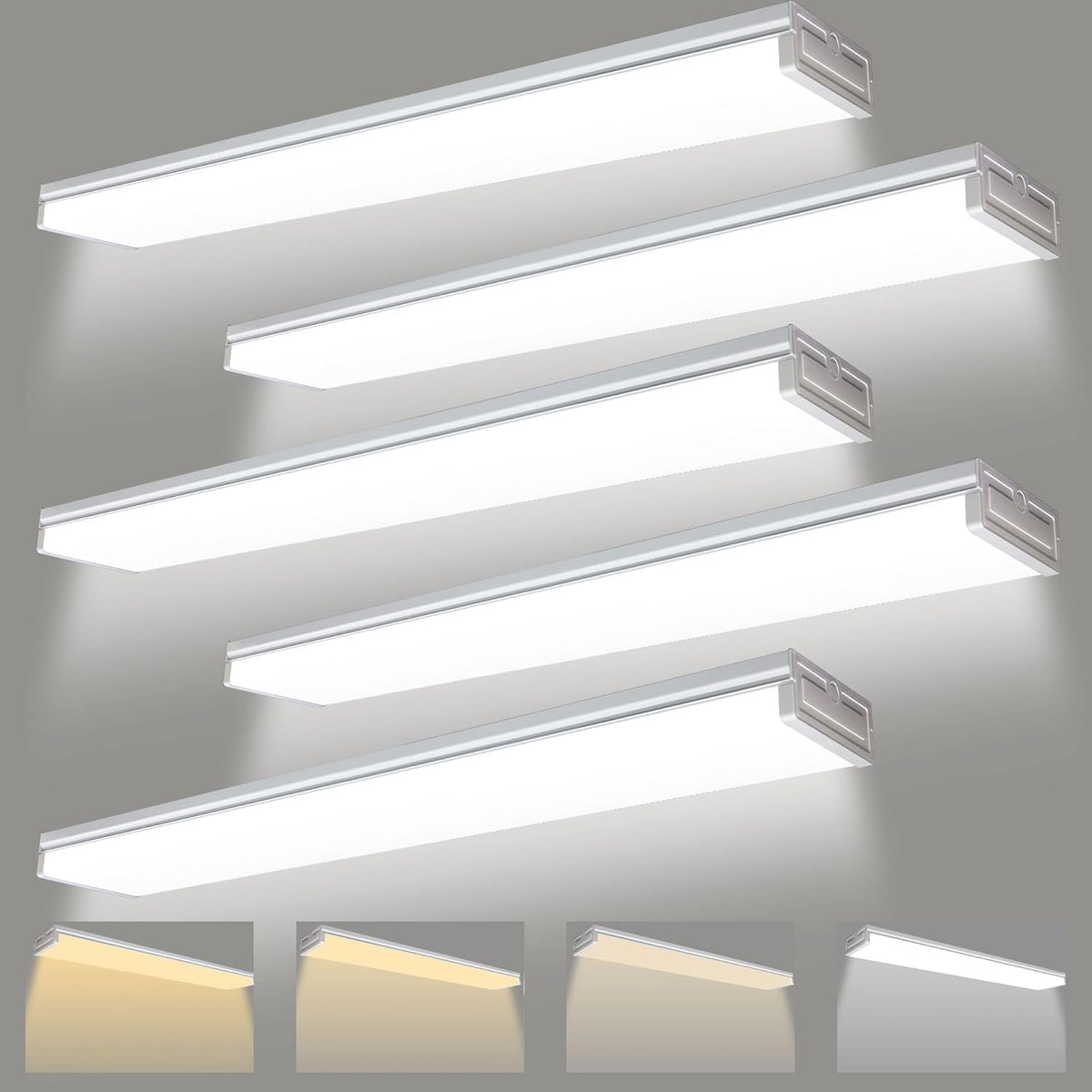 5PK 4FT LED Shop Light - Wraparound, Surface Mount, Office & Garage Ceiling Light