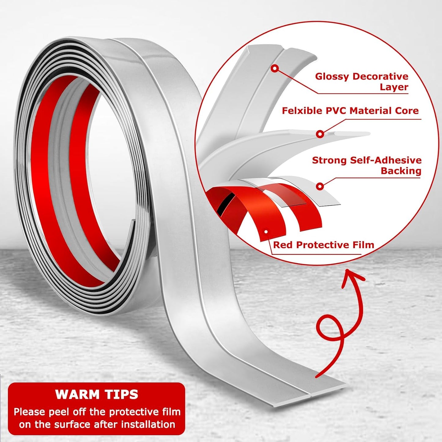Flexible Wall Corner Protector Moulding Trim Peel and Stick Wall Corner Guards Edge Protector Self Adhesive Molding Trim Strip for Edge Ceiling (Silver, 0.8 in x 20 Ft)