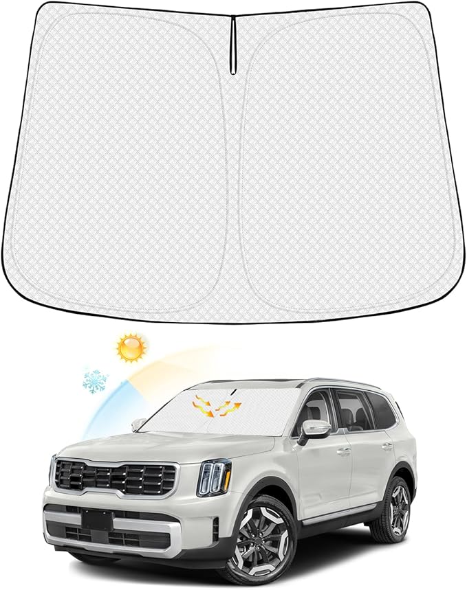 Windshield Sun Shade for 2020-2025 2026 Kia Telluride Accessories Thicken 6-Layer Front Window Sunshade Cover Sun Visor Protector Foldable Block UV Rays Keep Vehicle Cool