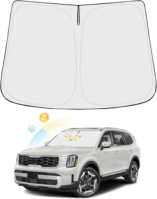 Windshield Sun Shade for 2020-2025 2026 Kia Telluride Accessories Thicken 6-Layer Front Window Sunshade Cover Sun Visor Protector Foldable Block UV Rays Keep Vehicle Cool
